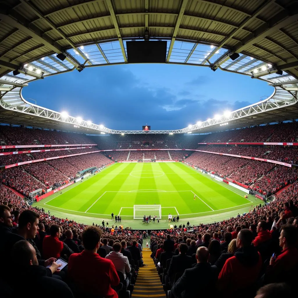 Fans beider Mannschaften im Stadion bei einem Spiel Bayer Leverkusen gegen Fortuna Düsseldorf