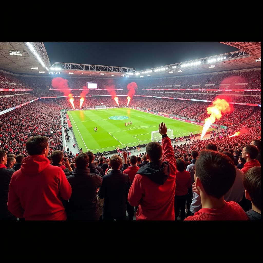 Fans beider Mannschaften im Stadion bei einem Spiel Bremen gegen Leverkusen