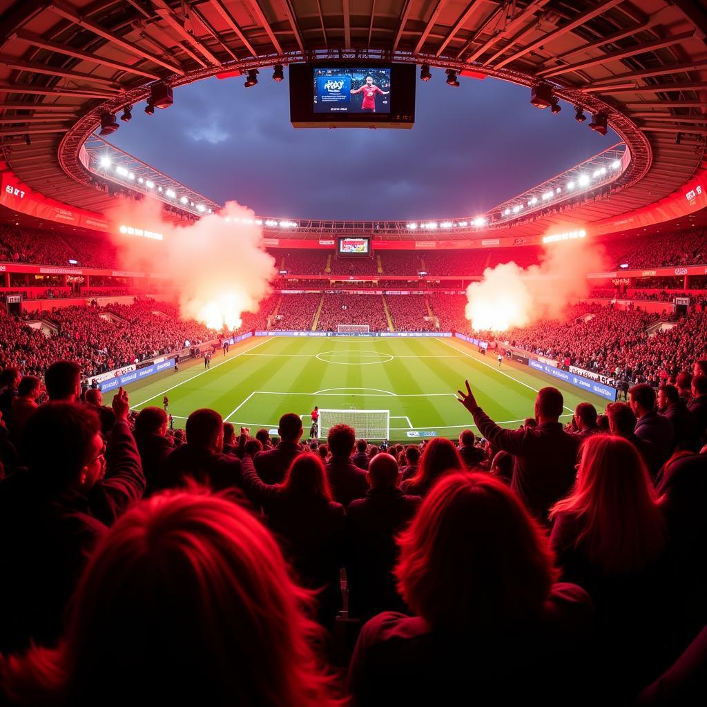 Fans im Stadion von Bayer Leverkusen