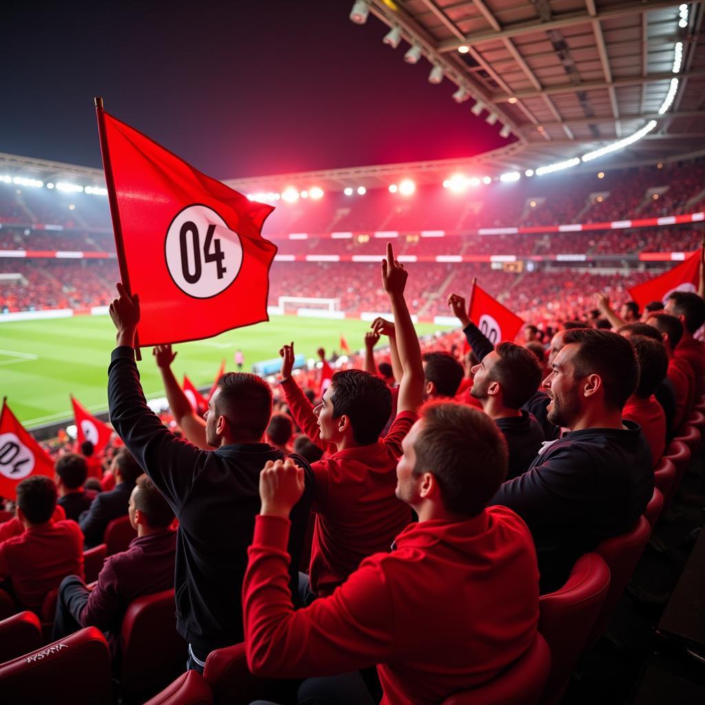 Fans im Stadion bei einem Spiel von Bayer 04 Leverkusen