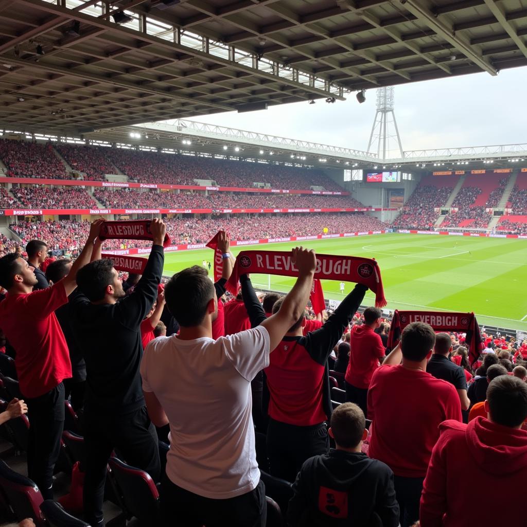 Fans von RB Leipzig und Bayer Leverkusen im Stadion