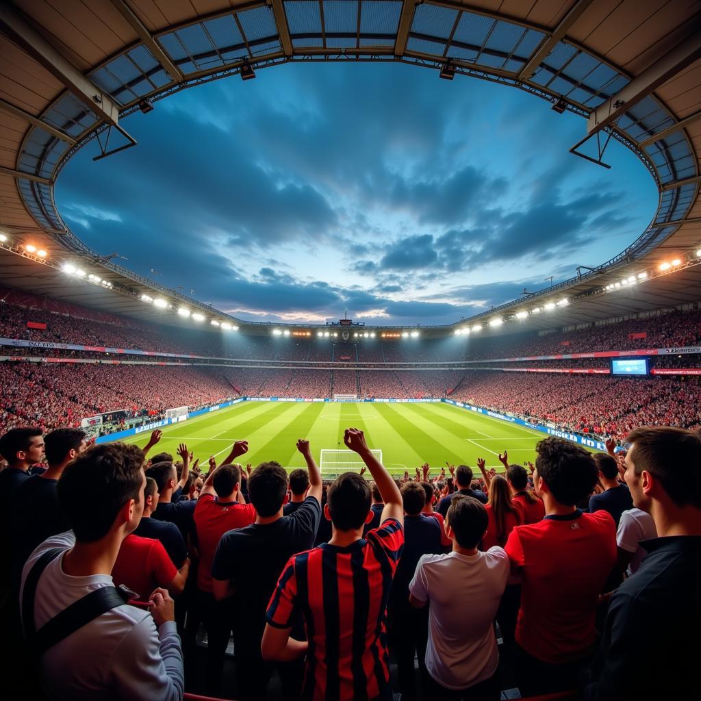 Fans von Atalanta und Leverkusen feiern im Stadion