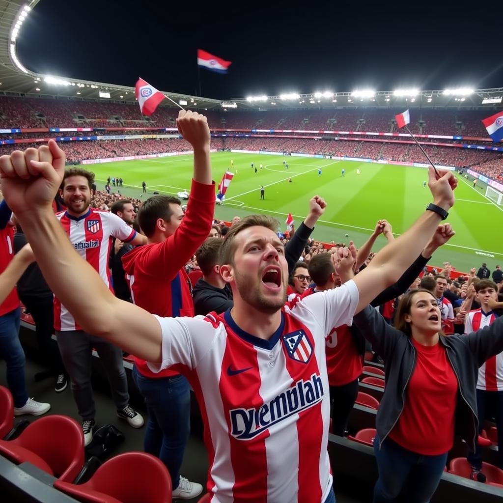 Fans von Atletico Leverkusen feiern im Stadion