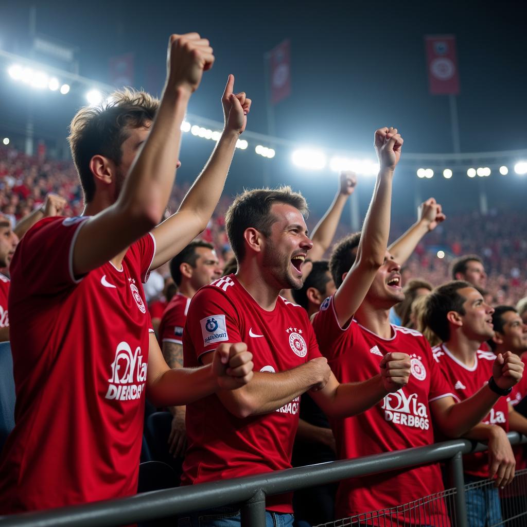 Jubelnde Fans von Bayer 04 Leverkusen