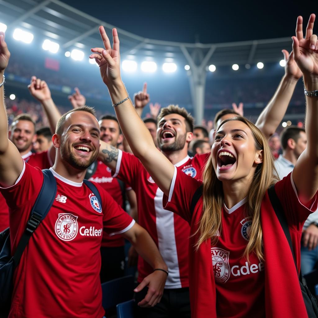 Fans von Bayer 04 Leverkusen feiern im Stadion