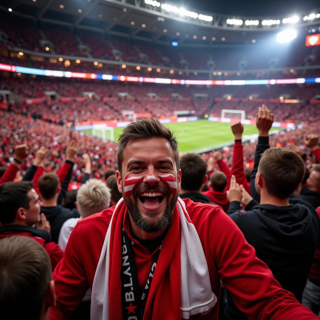 Jubelnde Fans von Bayer 04 Leverkusen