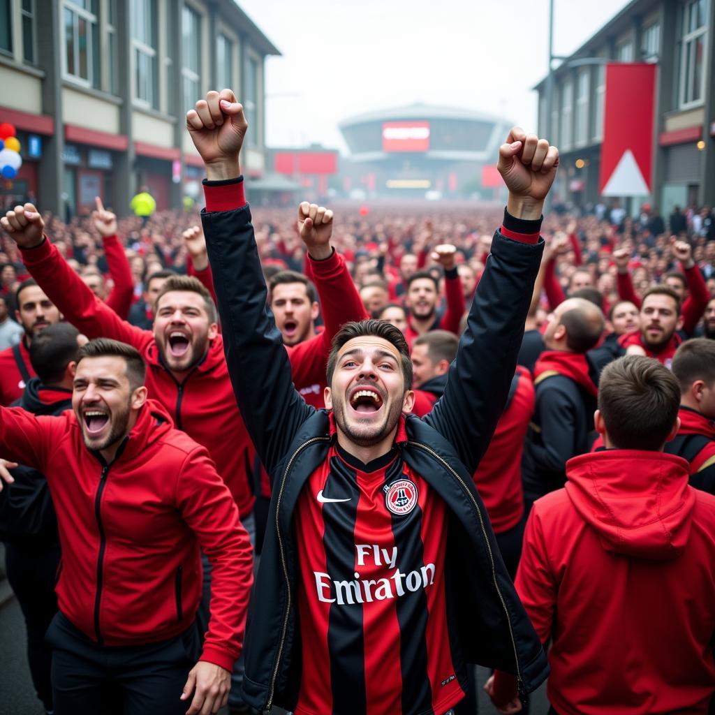 Fans von Bayer Leverkusen feiern