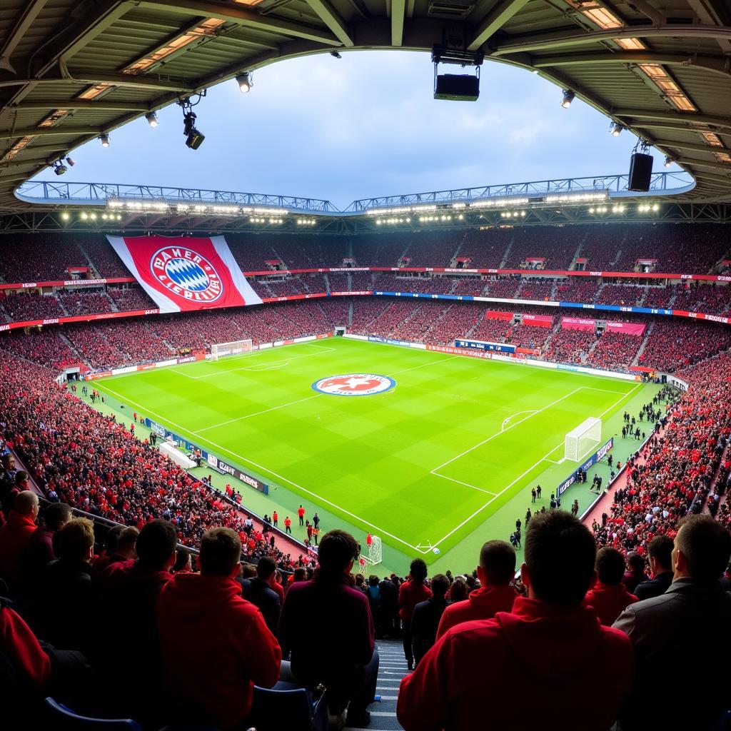 Fans von Bayer Leverkusen feiern im Stadion