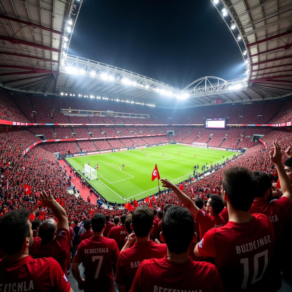 Fans von Bayer Leverkusen feuern ihre Mannschaft an