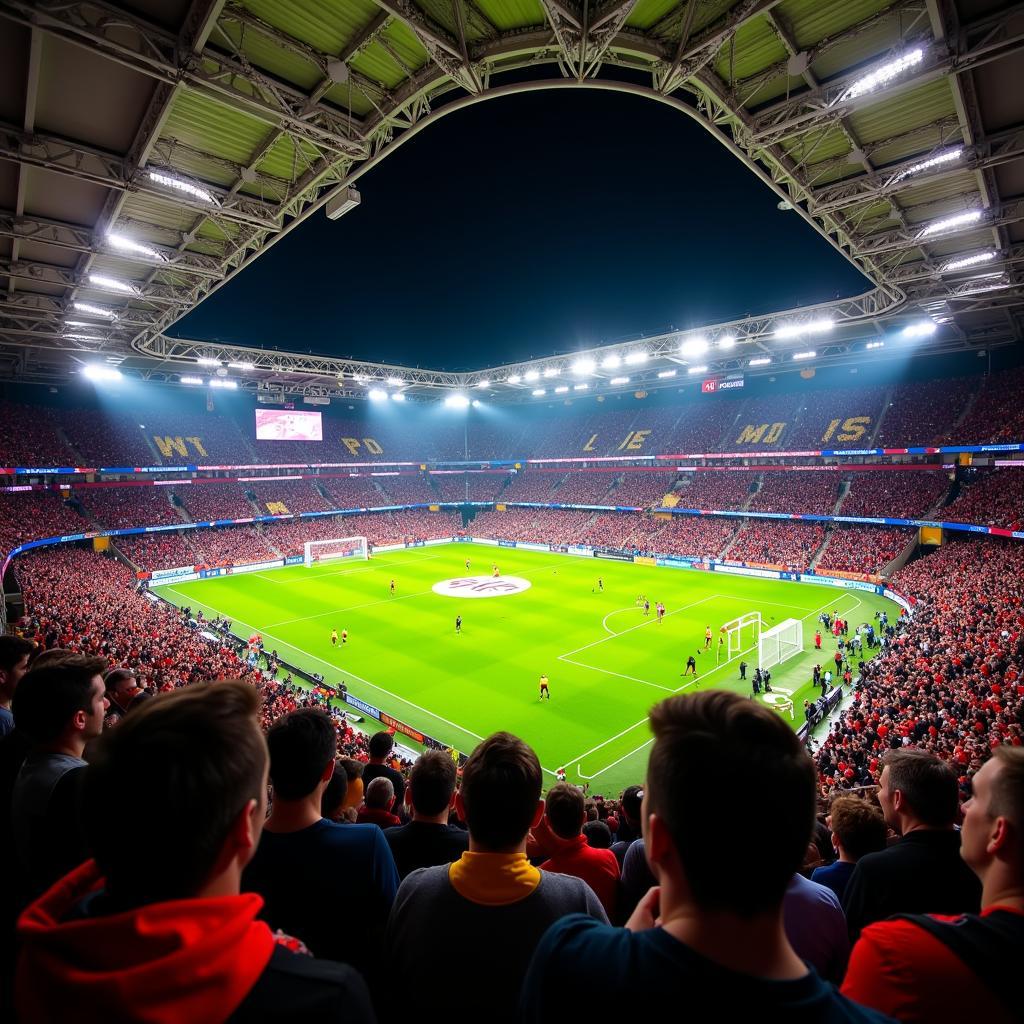 Fans von Bayer Leverkusen und Borussia Dortmund im Stadion