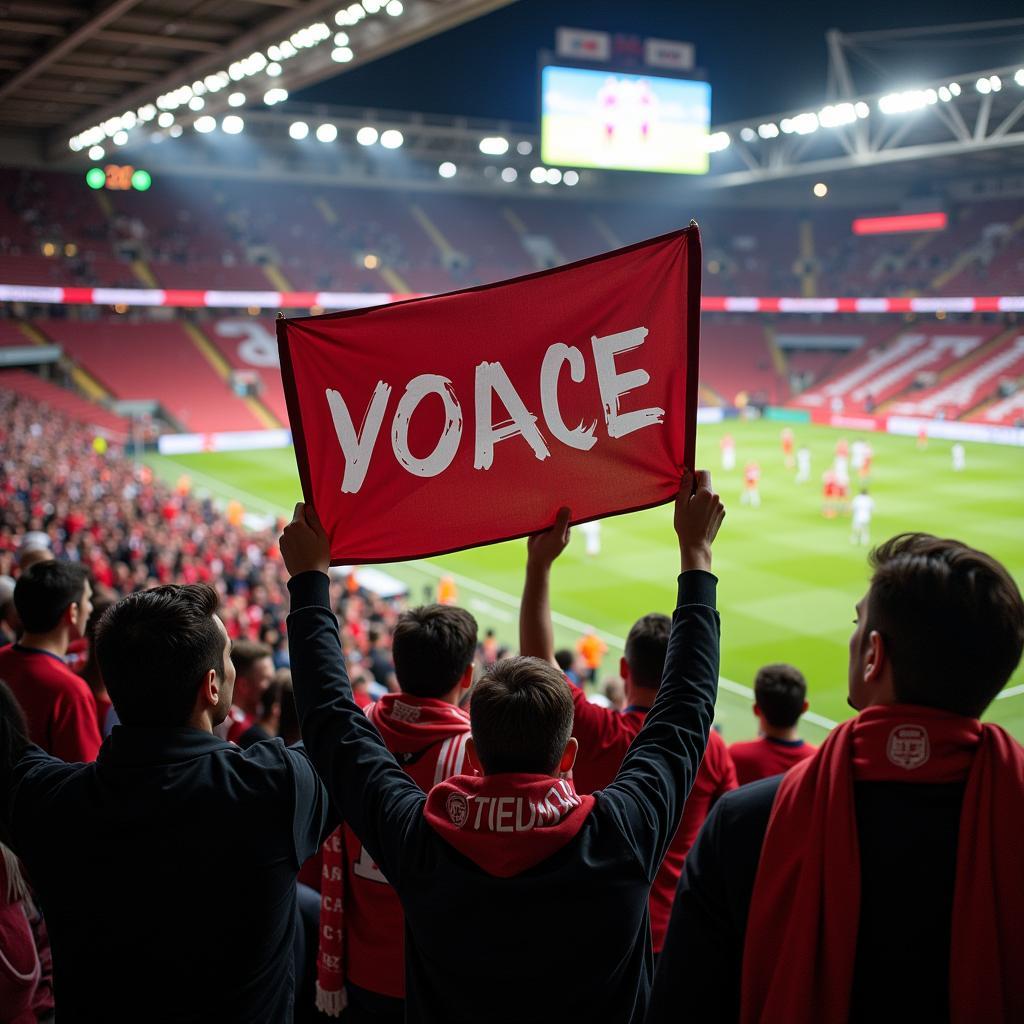 Fans von Bayer Leverkusen und dem 1. FC Köln im Stadion