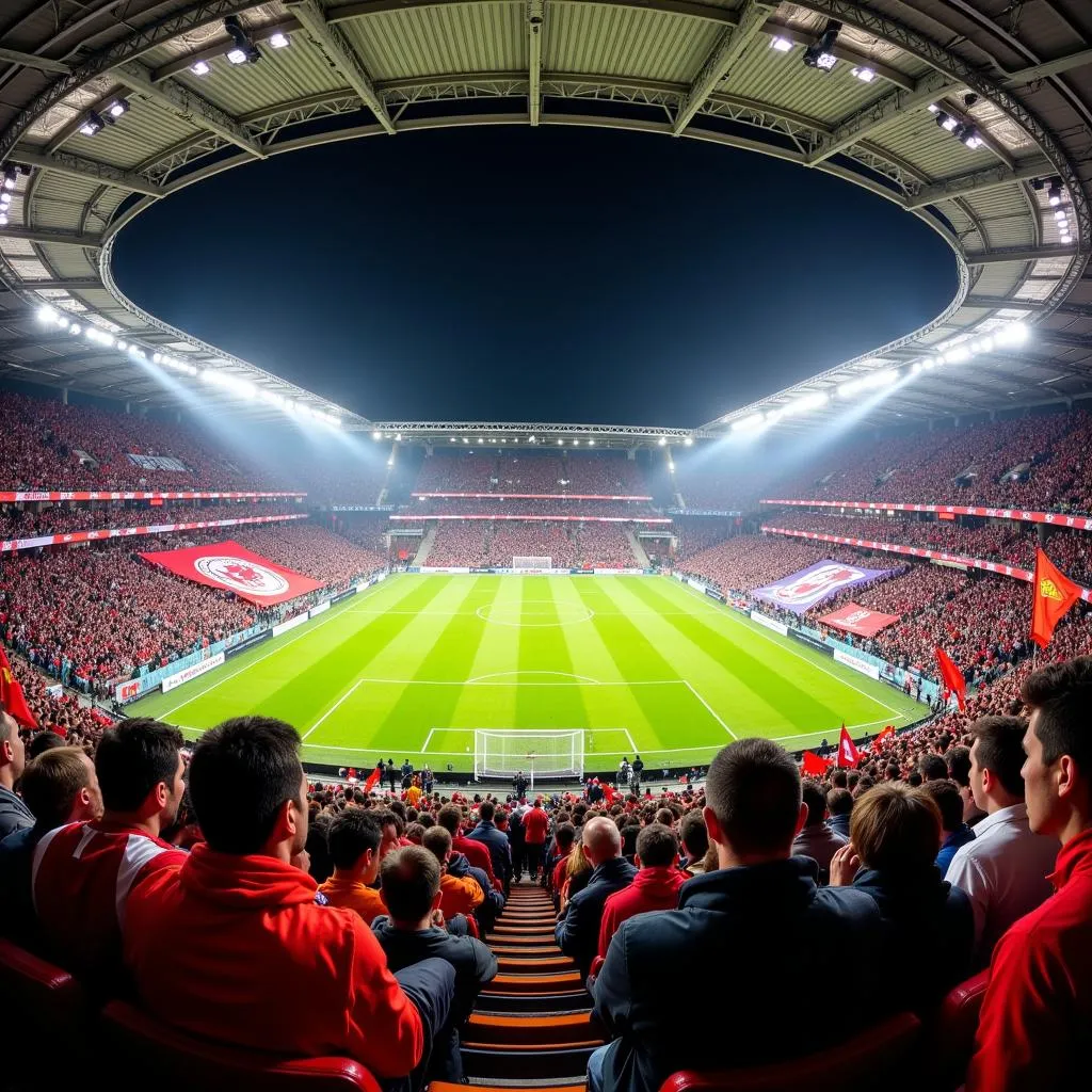 Fans von Bayer Leverkusen und FC Bayern München im Stadion