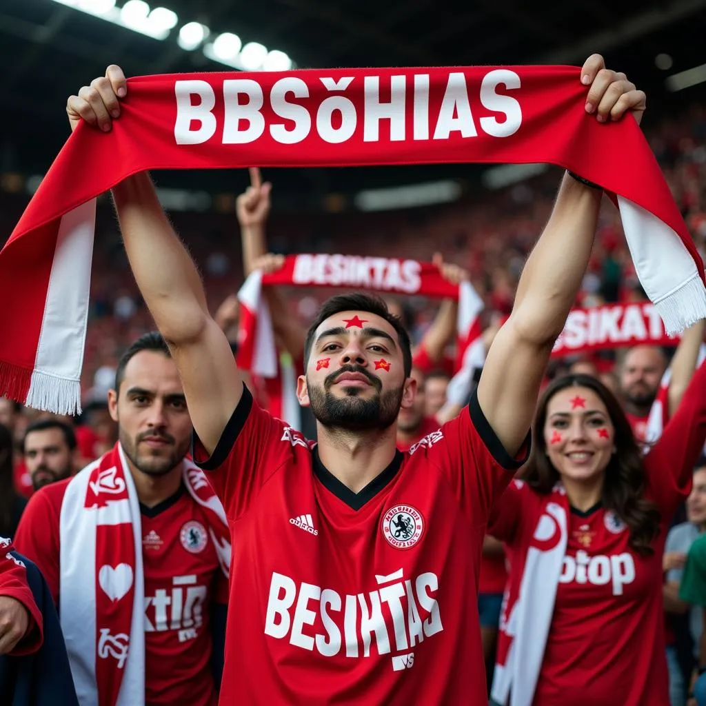 Fans von Beşiktaş mit Fahnen und Schals