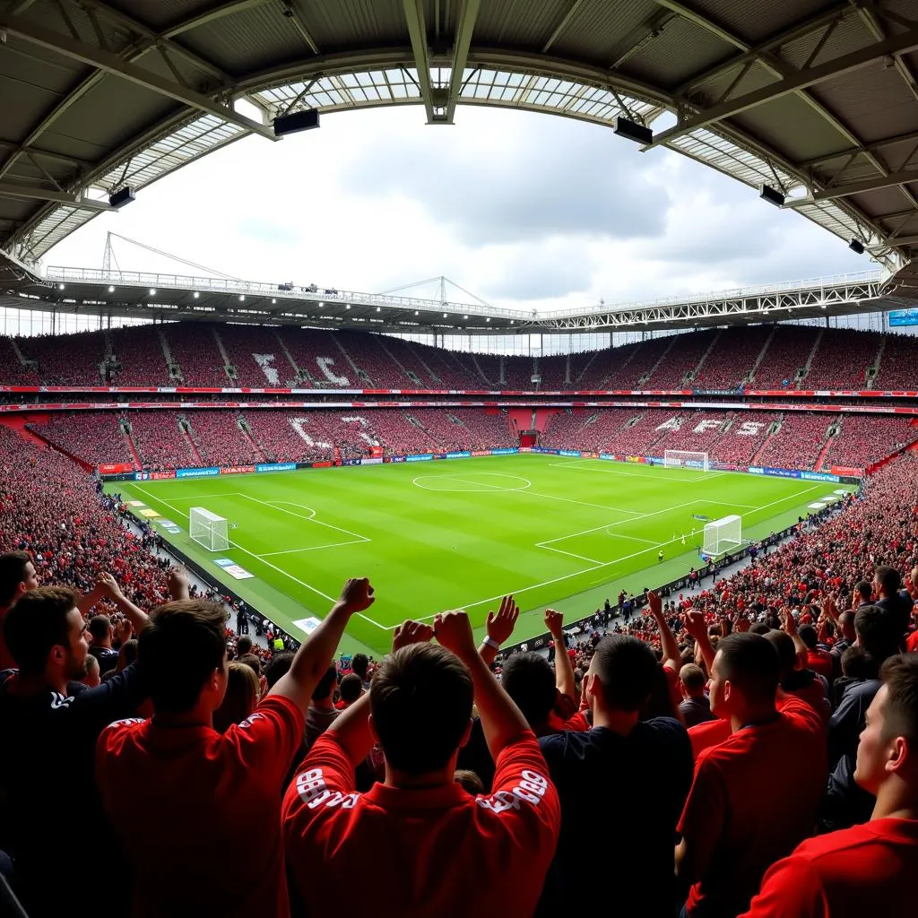 Fans von FC Kaiserslautern und Bayer Leverkusen im Stadion