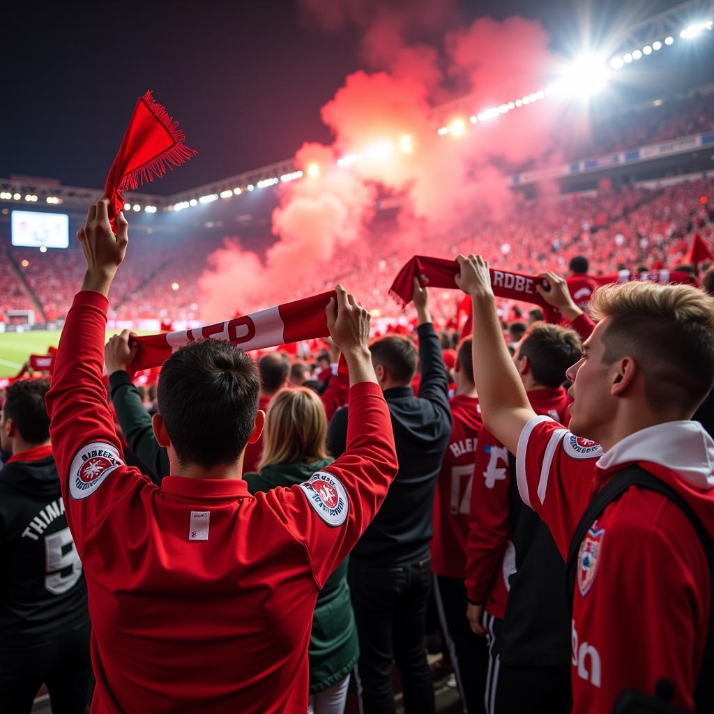 Fans von Bayer Leverkusen feiern