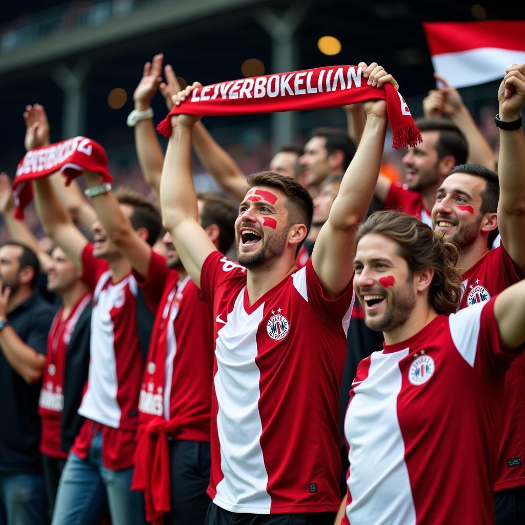 Fans von Leverkusen feiern einen Sieg