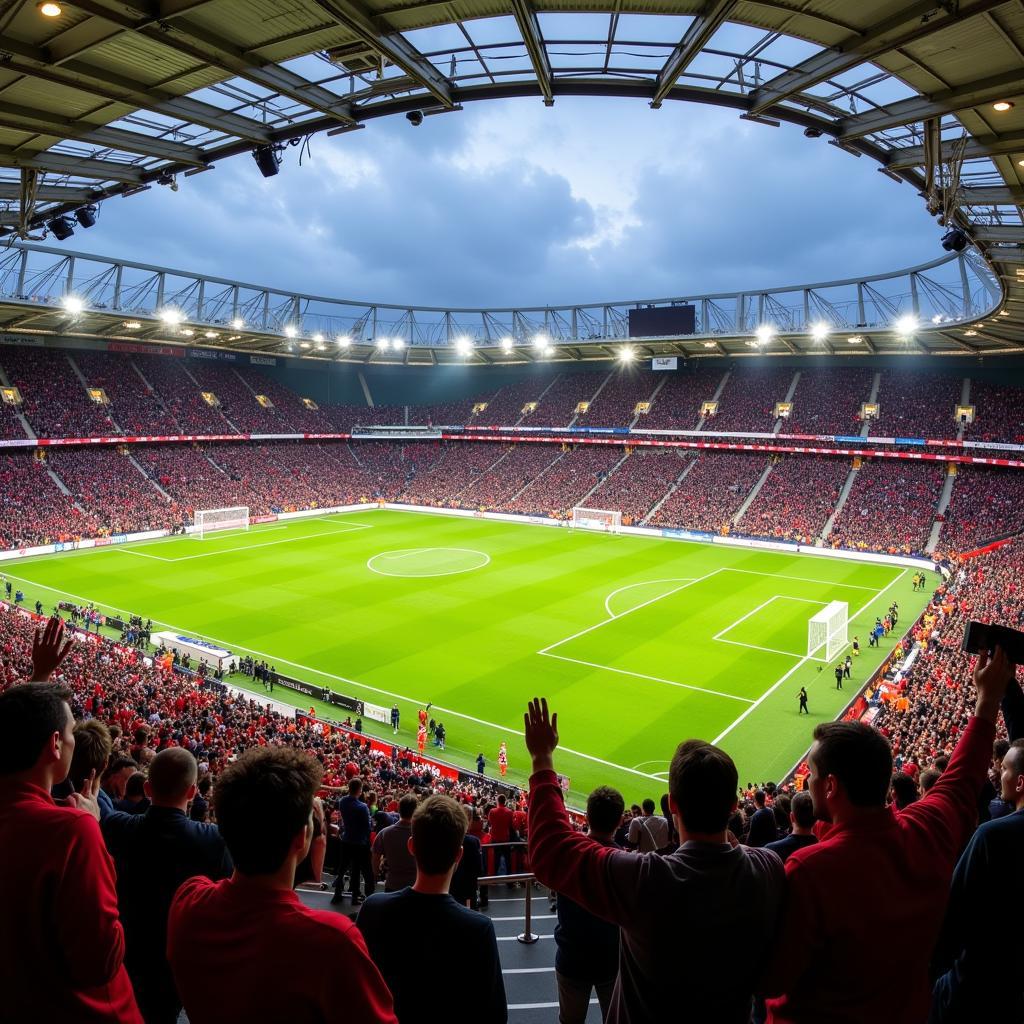 Fans von Leverkusen und Atletico Madrid im Stadion