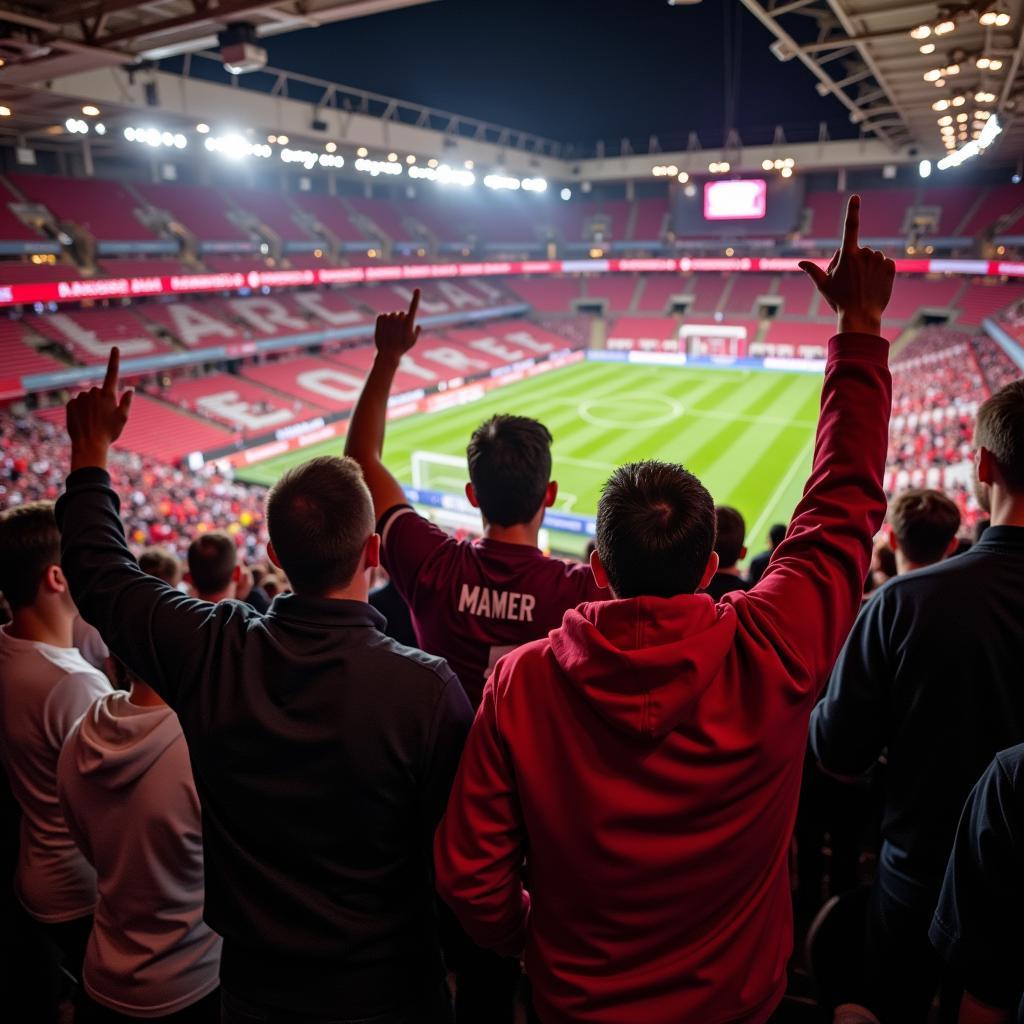 Fans von Bayer Leverkusen und West Ham United im Stadion