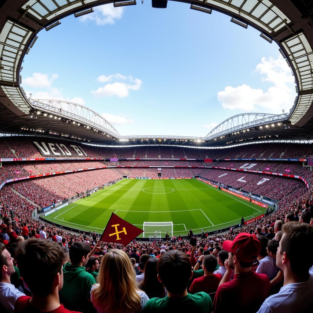 Fans von Leverkusen und West Ham im Stadion