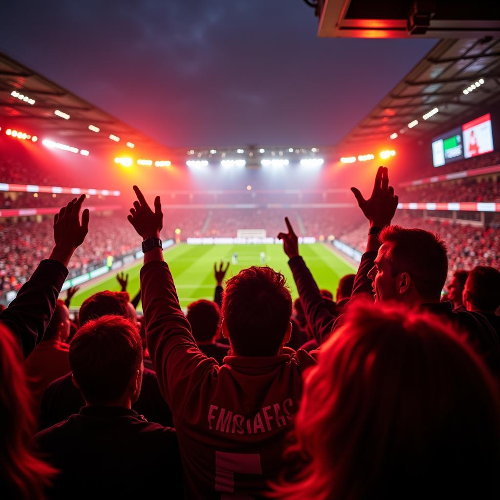 Fans von Rot-Weiss Essen und Bayer Leverkusen im Stadion