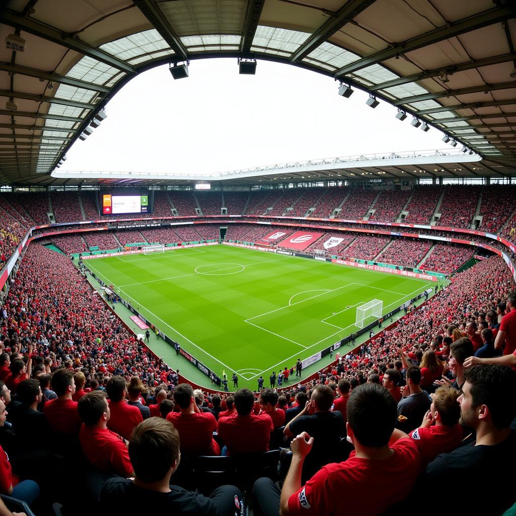 Fans von Werder Bremen und Bayer Leverkusen feiern im Stadion