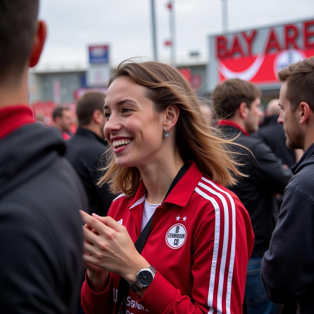 Fans des Bayer Leverkusen versammeln sich vor einem Spiel vor der BayArena