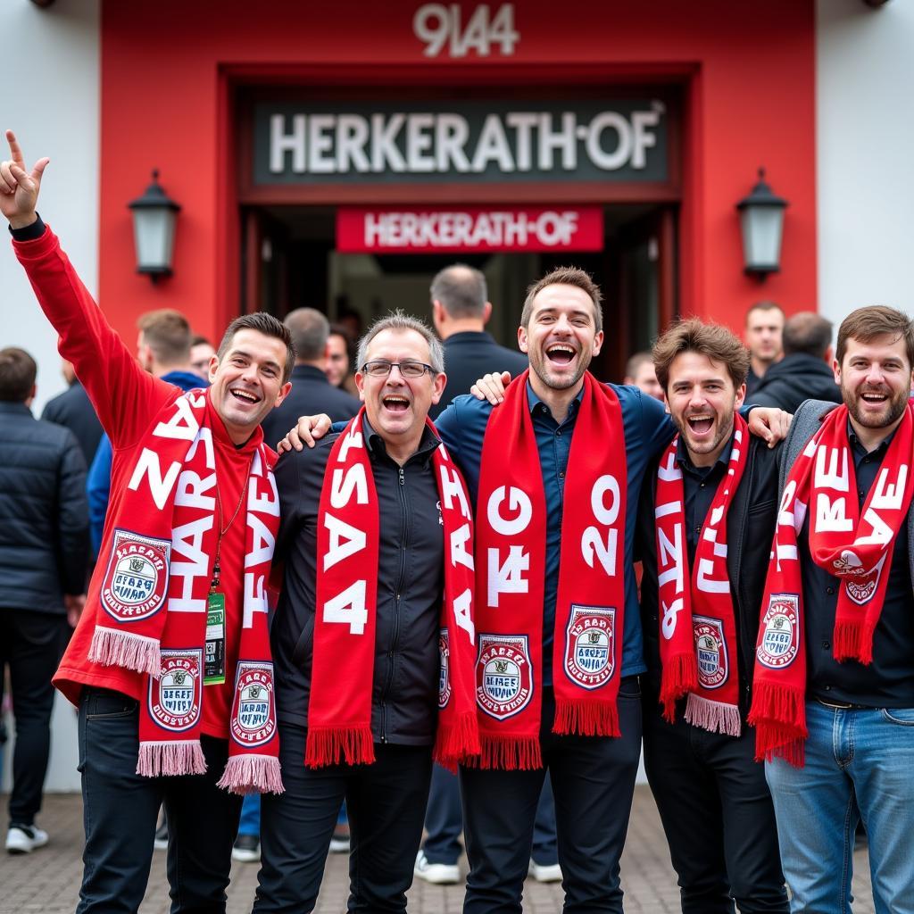 Fans versammeln sich vor dem Herkerathhof Leverkusen