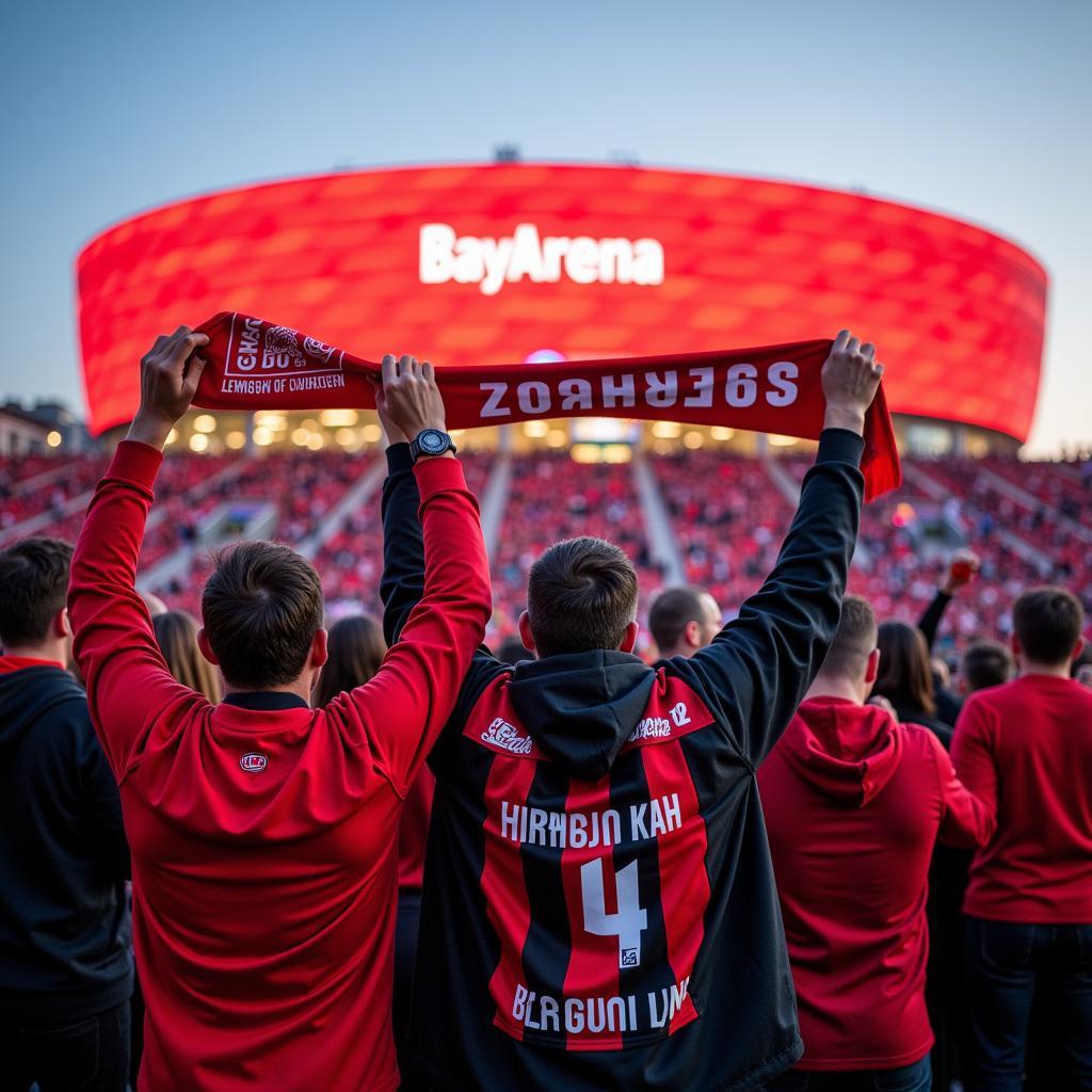 Fans von Bayer 04 Leverkusen vor der BayArena