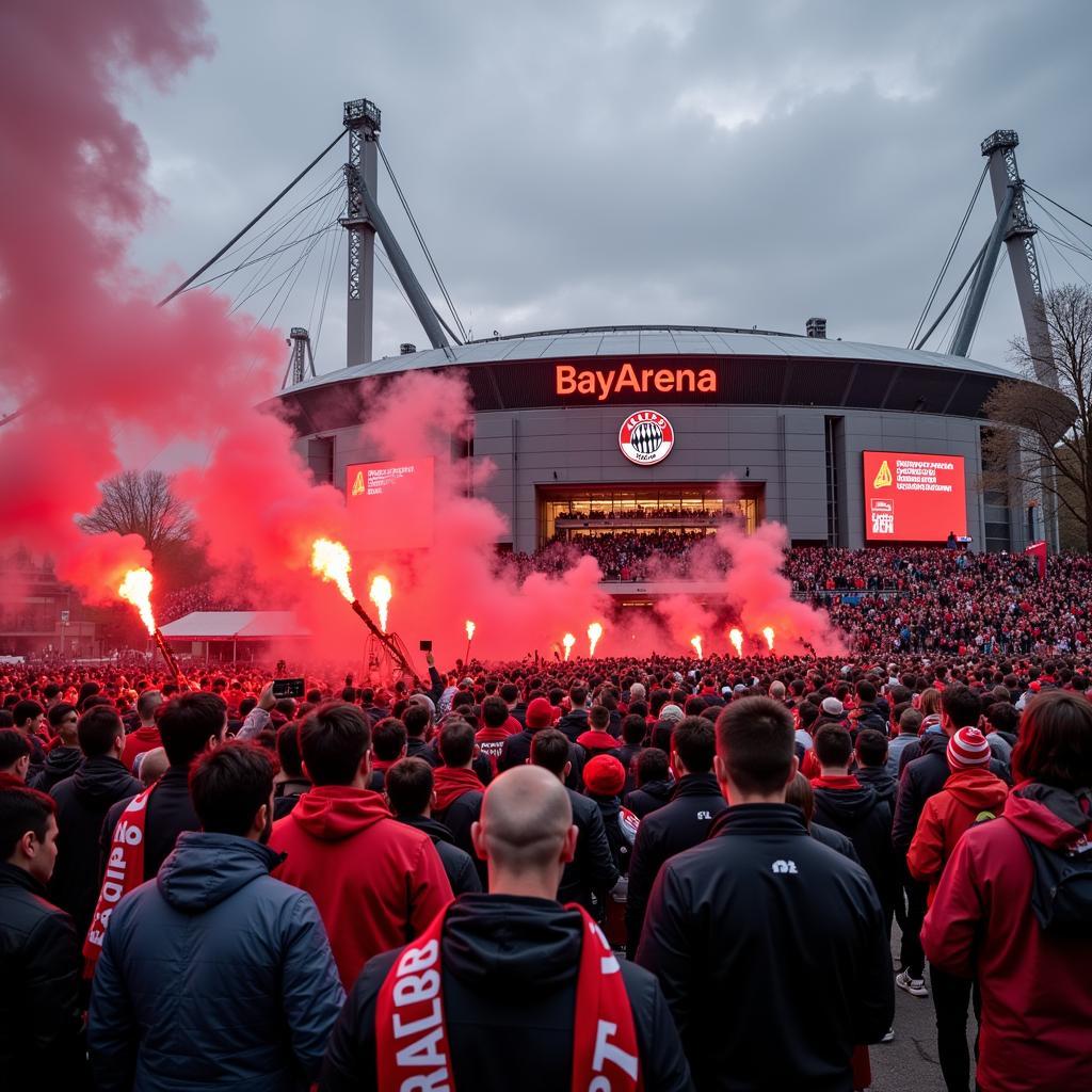 Fans vor der BayArena in Leverkusen