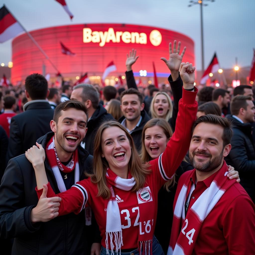 Fans von Bayer 04 Leverkusen versammeln sich vor der BayArena