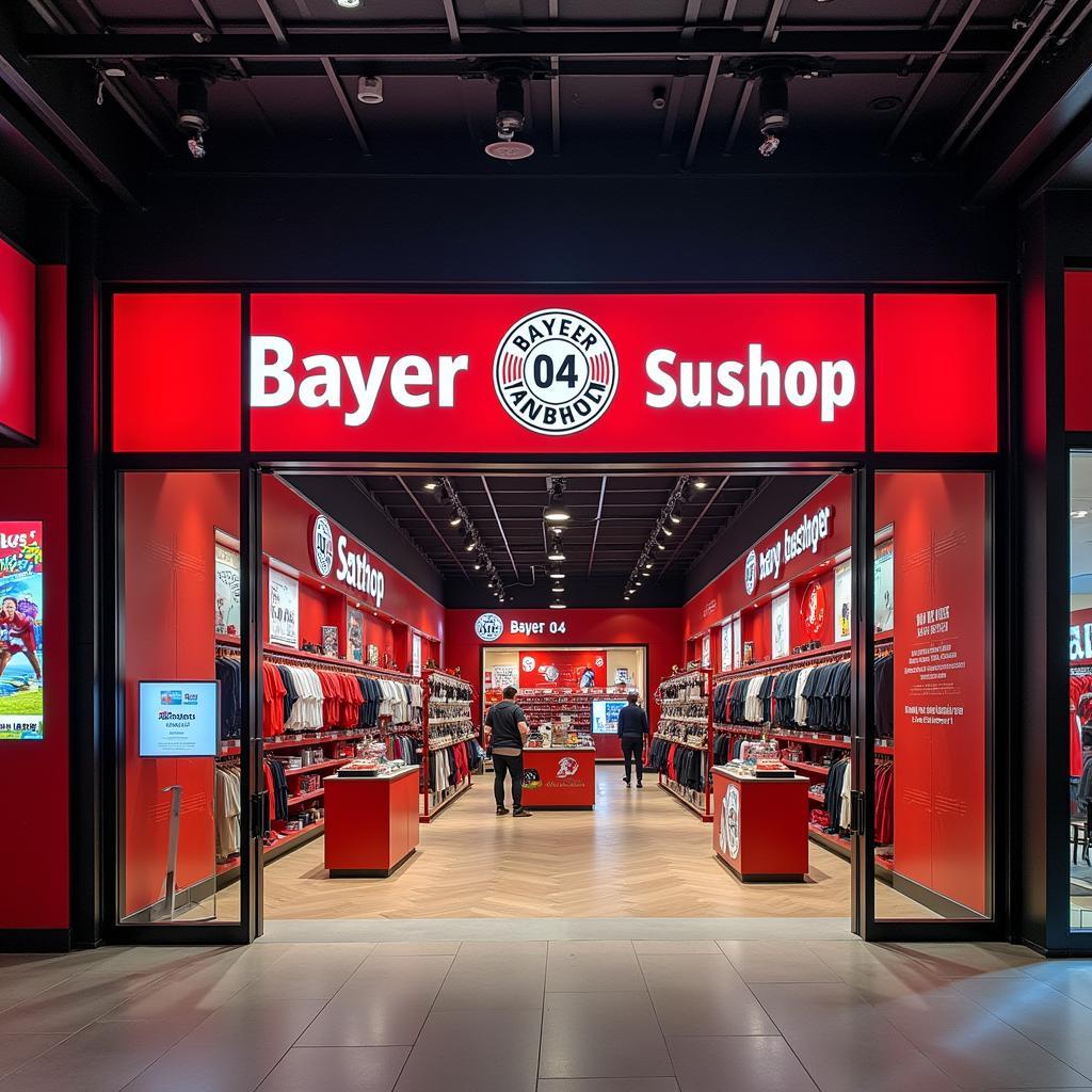 Eingang des Bayer 04 Leverkusen Fanshops