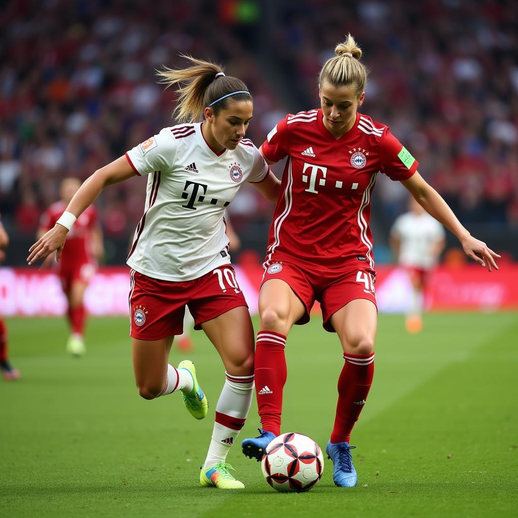 Spannung pur: Spielszene zwischen FC Bayern Frauen und Bayer 04 Leverkusen