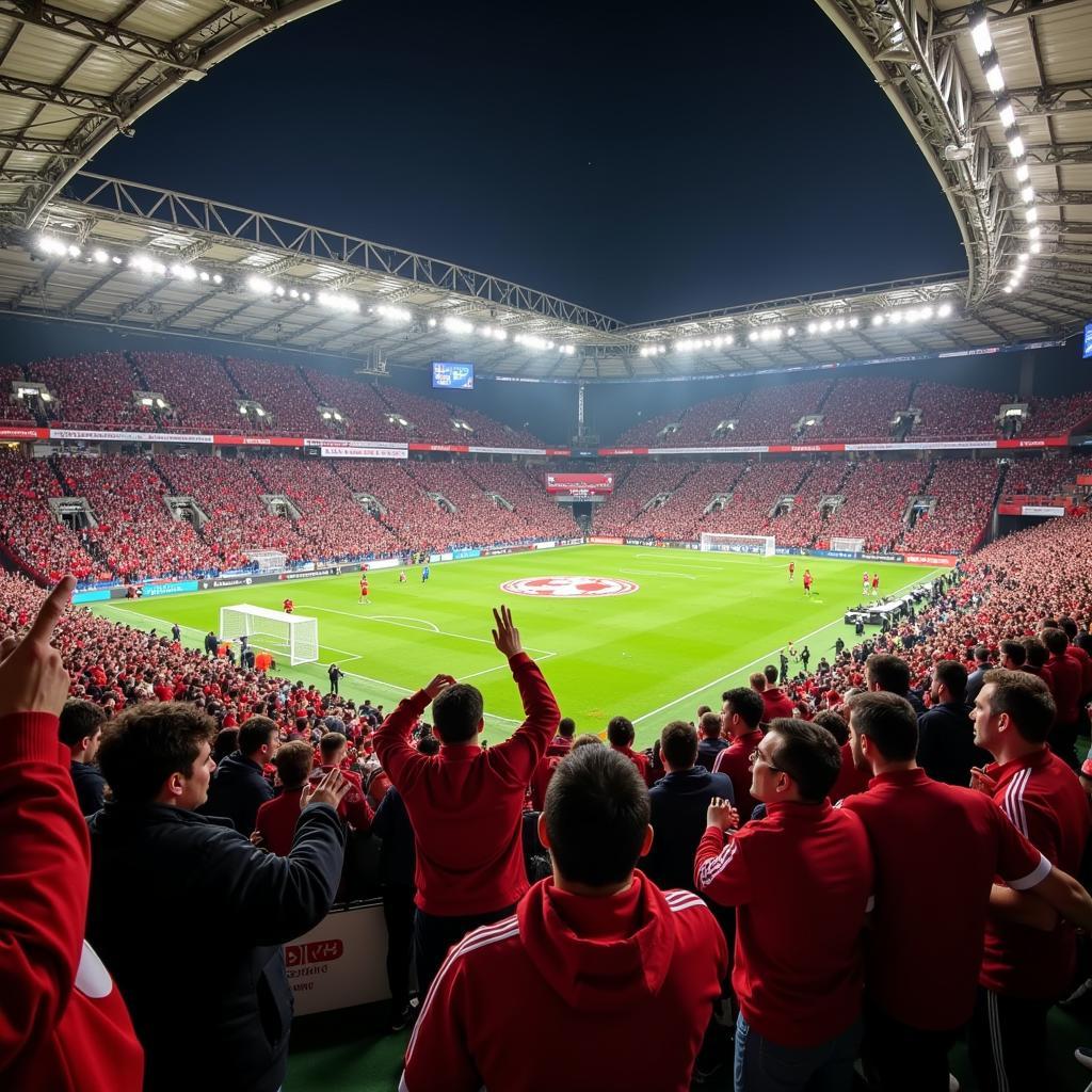 Fans des 1. FC Kaiserslautern und Bayer Leverkusen im Stadion