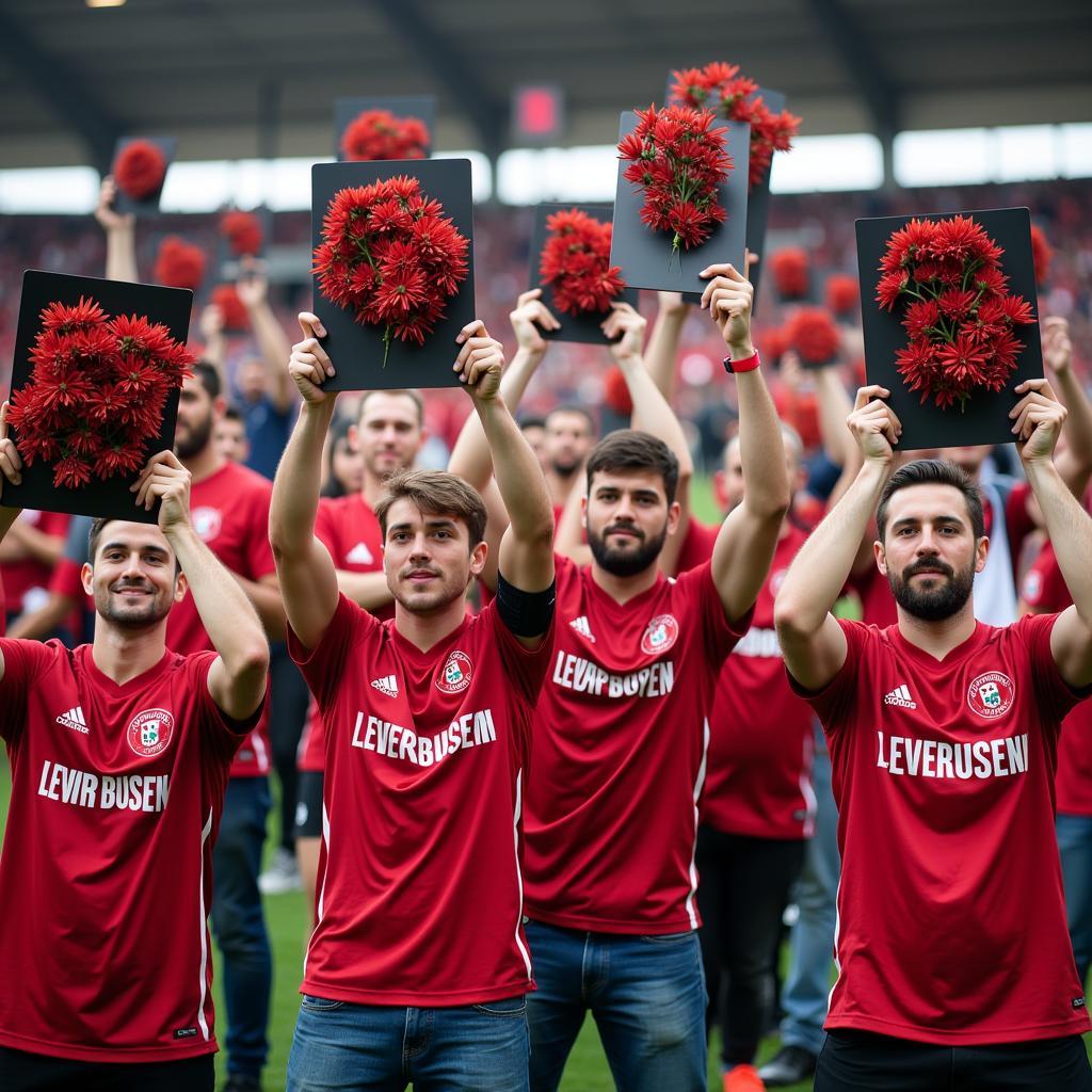 Leverkusen Fans halten Fettehenne Schilder hoch