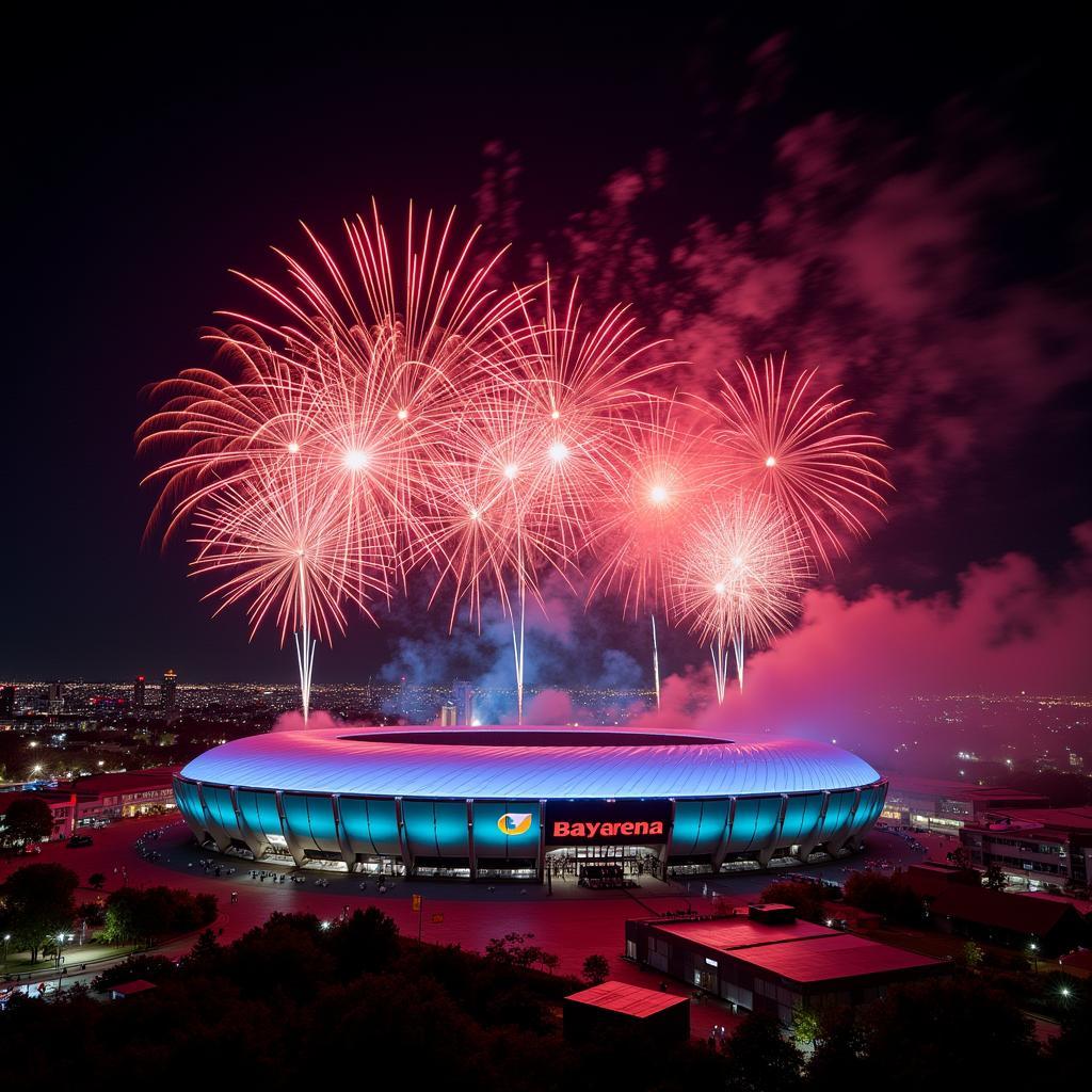 Spektakuläres Feuerwerk über der BayArena Leverkusen