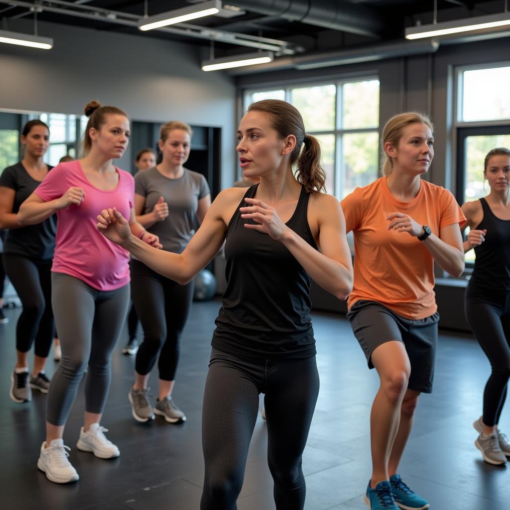 Teilnehmer bei einem dynamischen Fitnesskurs in Leverkusen