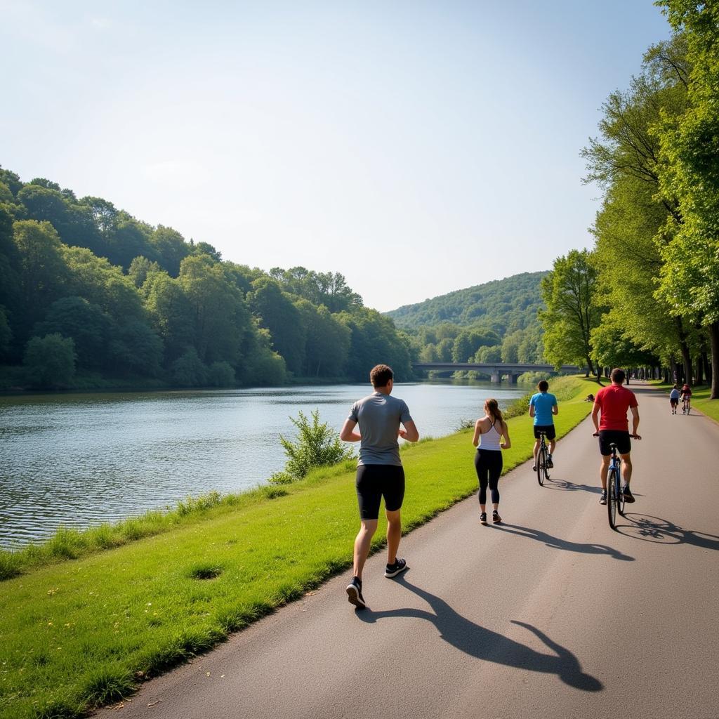 Outdoor Fitness Aktivitäten am Rhein in Leverkusen