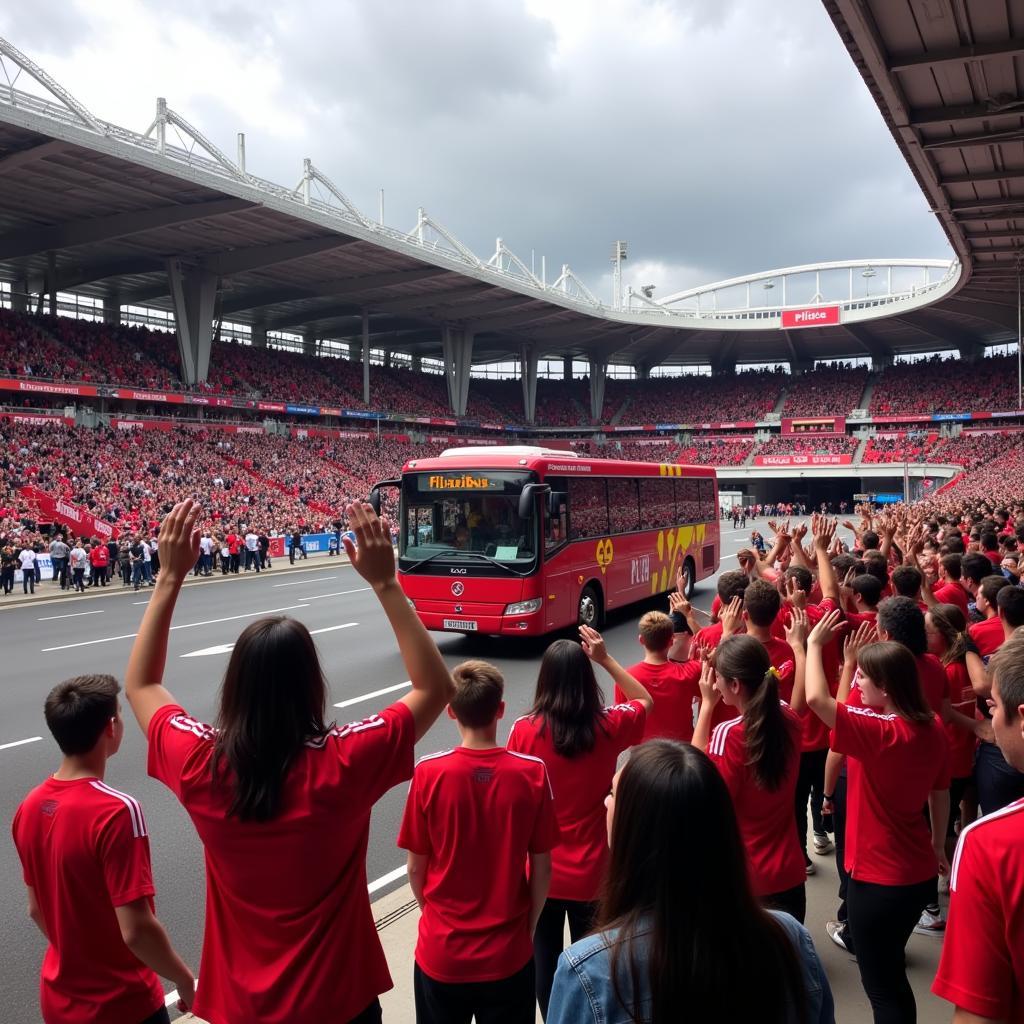 Ankunft am Stadion Leverkusen mit FlixBus