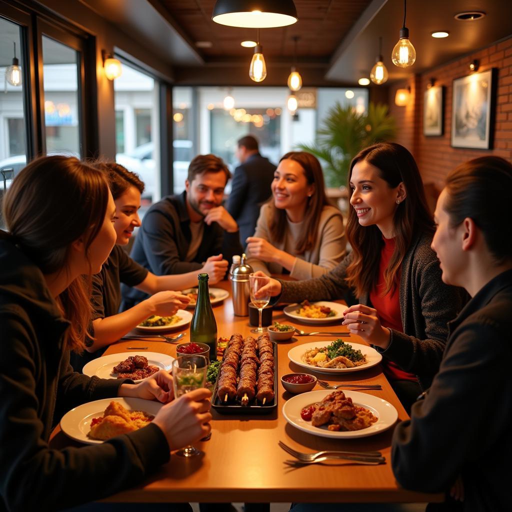 Gruppe von Freunden beim gemeinsamen Genuss von Adana Kebap in Leverkusen