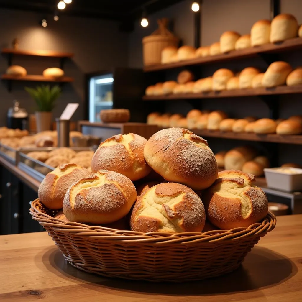 Frische Brötchen werden in einer Bäckerei in Leverkusen zum Verkauf angeboten