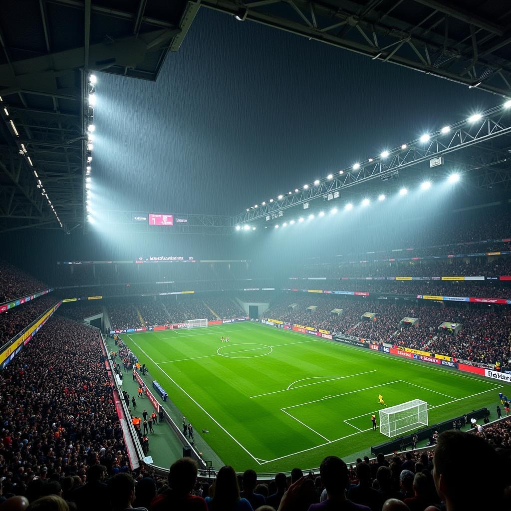 Fußball bei Regen in Leverkusen