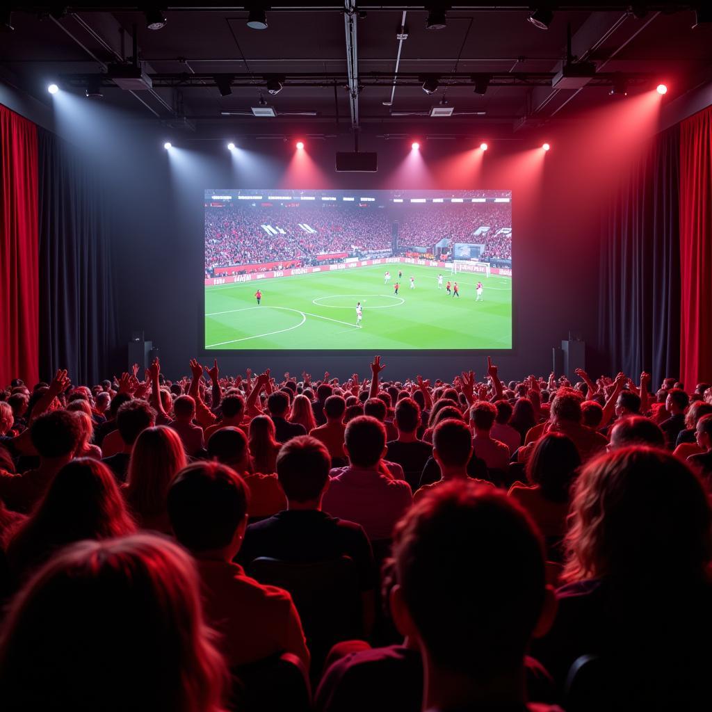 Fußballfans jubeln im Kino in Leverkusen