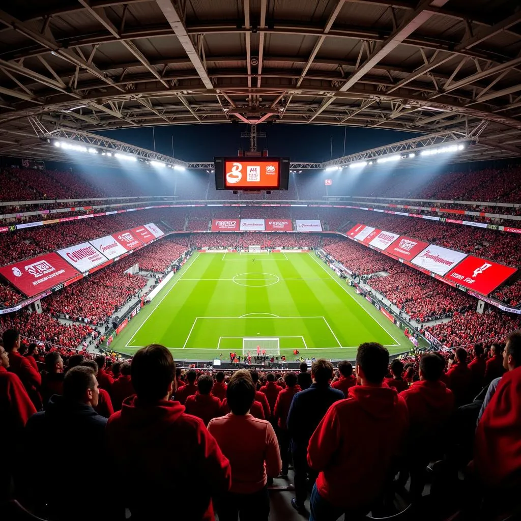 Fussballfans im Stadion von Bayer Leverkusen