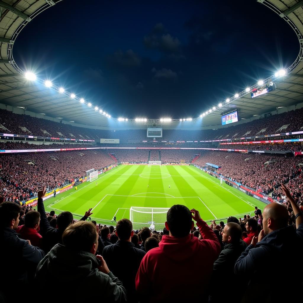 Atmosphäre im Stadion während eines Spiels zwischen Bayer Leverkusen und West Ham United