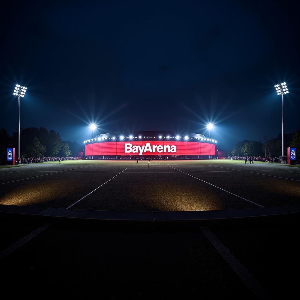 Die BayArena in Leverkusen bei Nacht