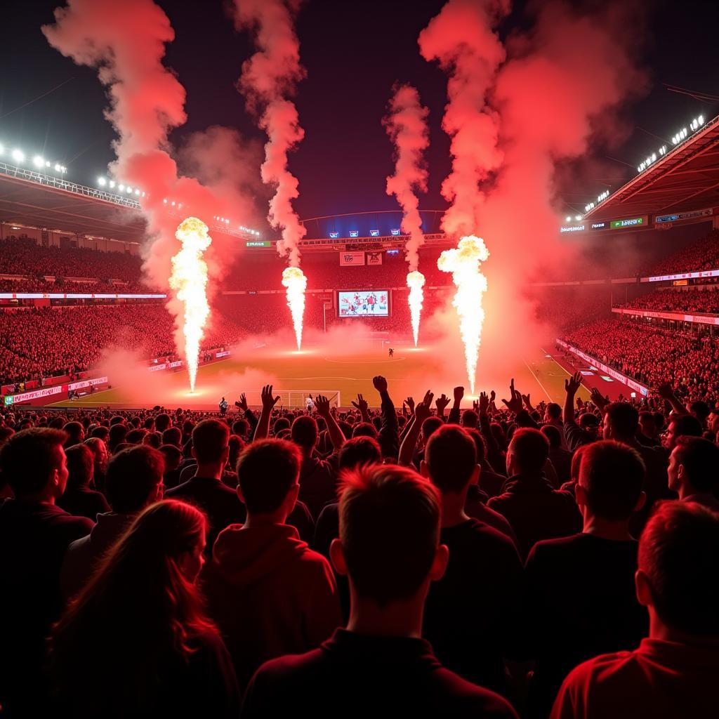 Fan-Atmosphäre im Stadion bei einem Spiel zwischen Stuttgart und Leverkusen