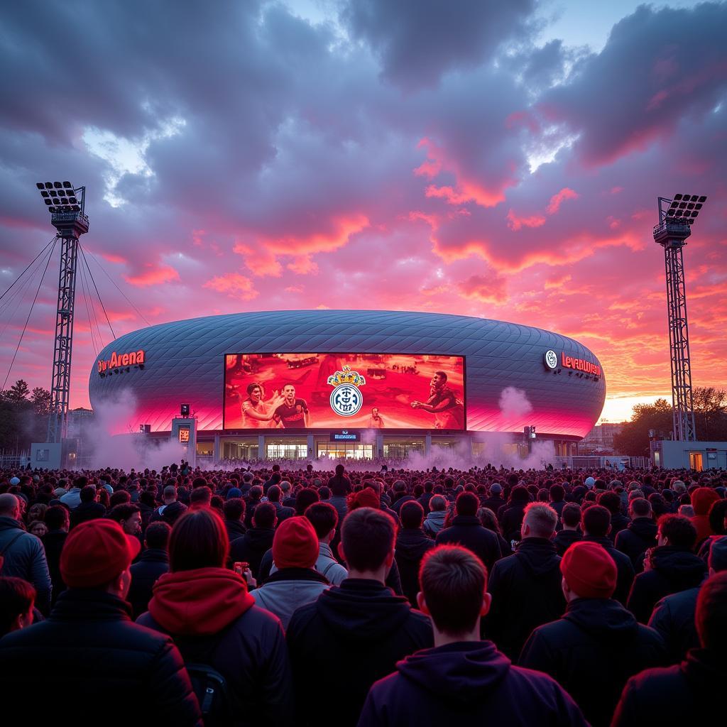 Fußballfans vor der BayArena Leverkusen