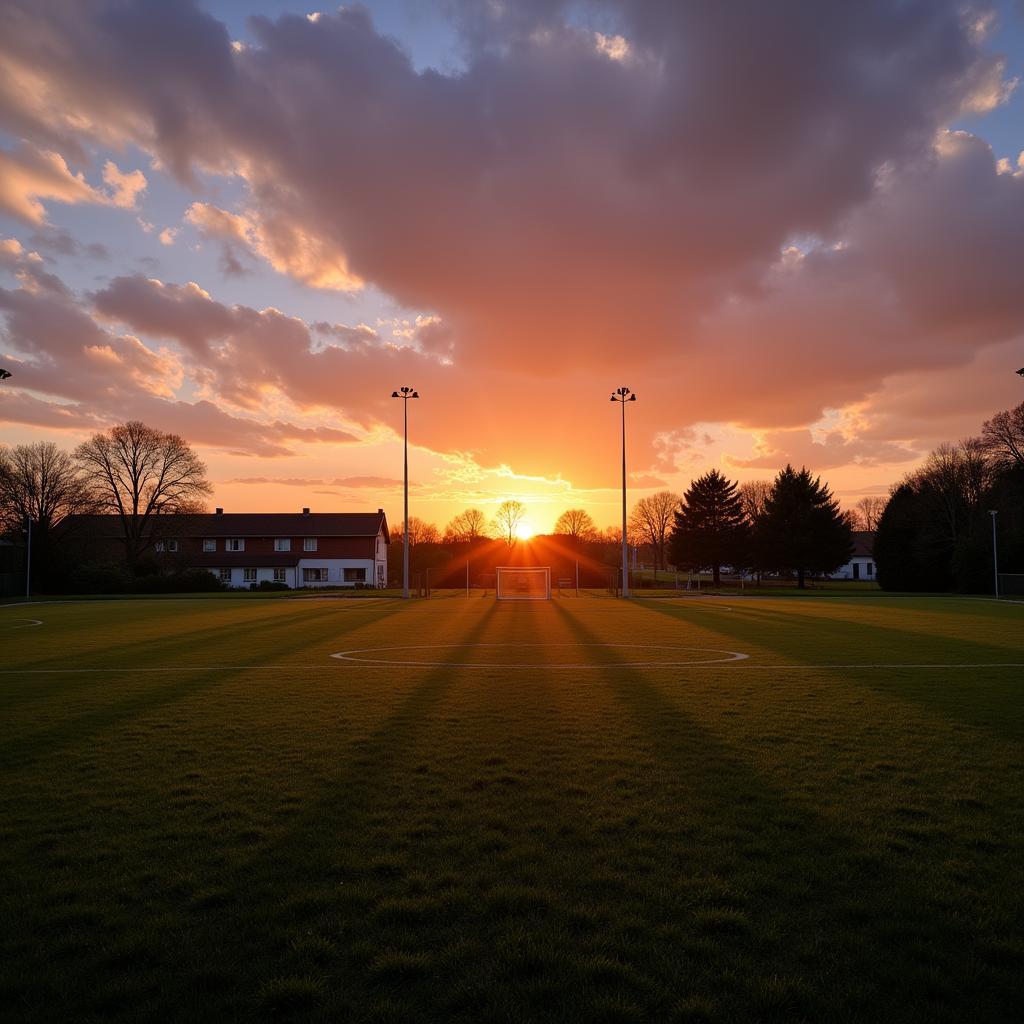 Fußballplatz in Schlebusch bei Sonnenuntergang