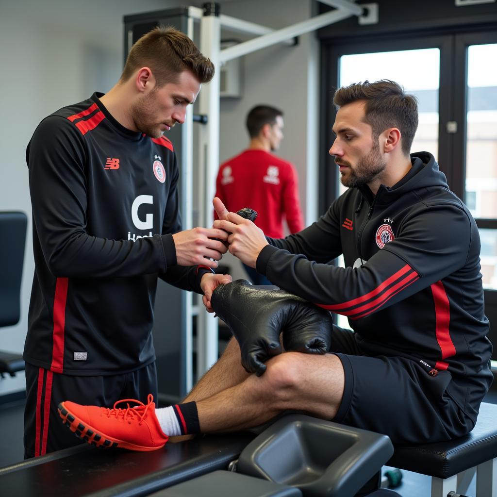 Fußballspieler bei der Rehabilitation in Leverkusen