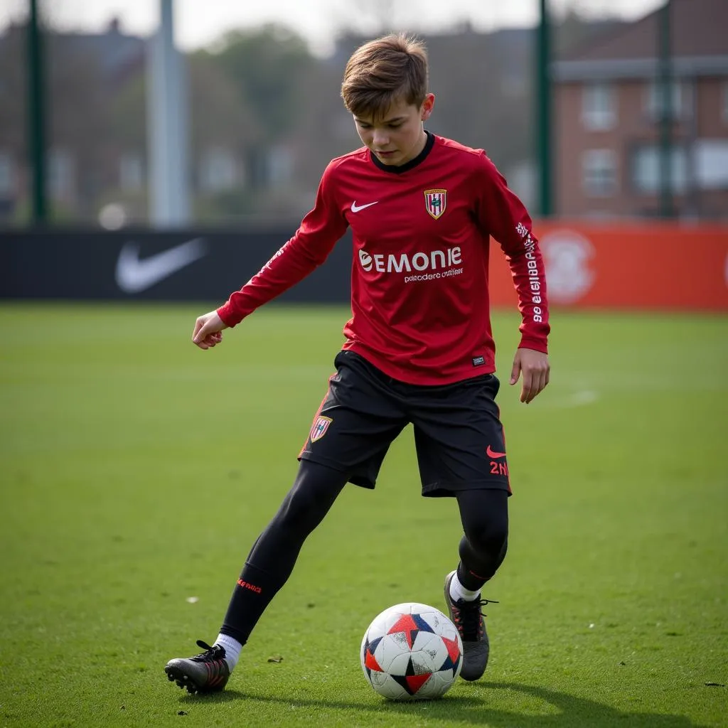 Junger Fußballspieler beim Training in der Dekra Akademie